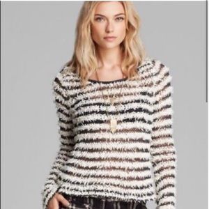 FREE PEOPLE Navy White Shaggy Cropped Sweater